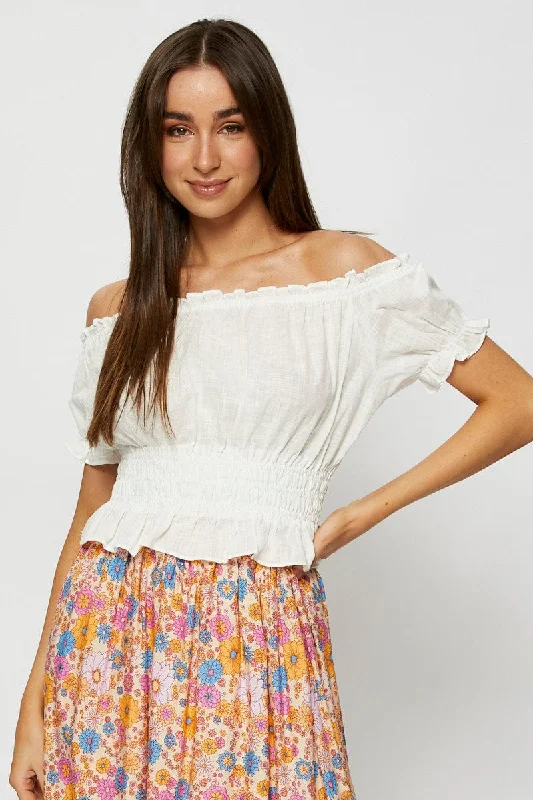 White Crop Top Off Shoulder