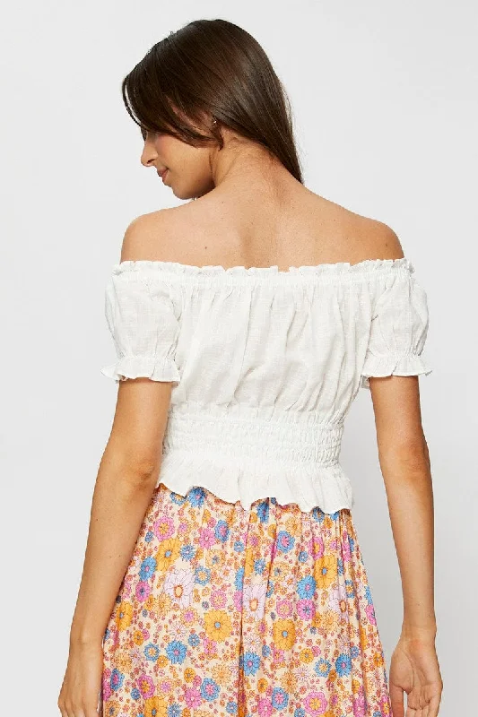 White Crop Top Off Shoulder