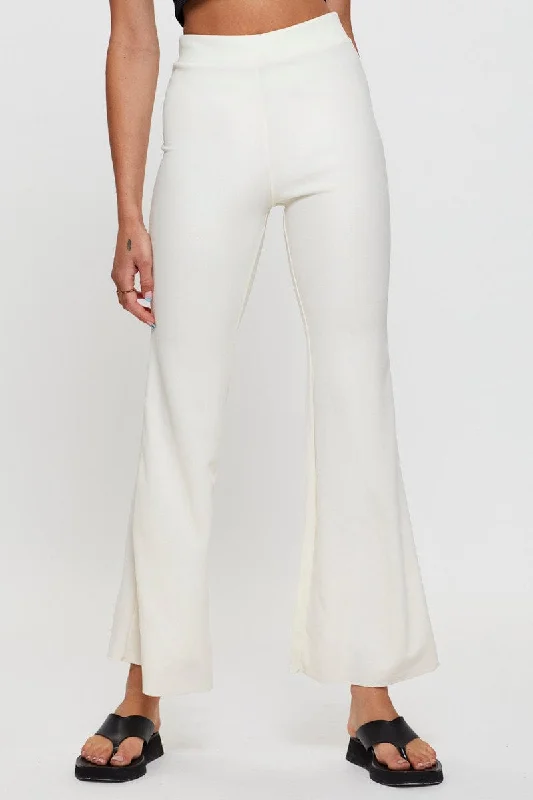 White Flare Pants High Rise