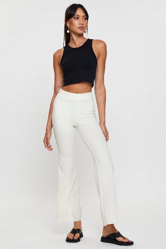 White Flare Pants High Rise