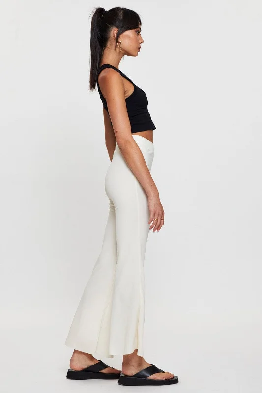 White Flare Pants High Rise