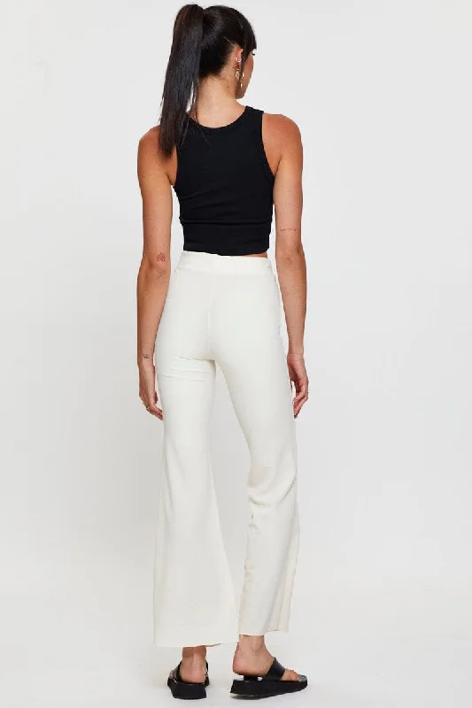 White Flare Pants High Rise