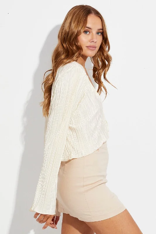 White Jacket Long Sleeve V Neck With Chain Details