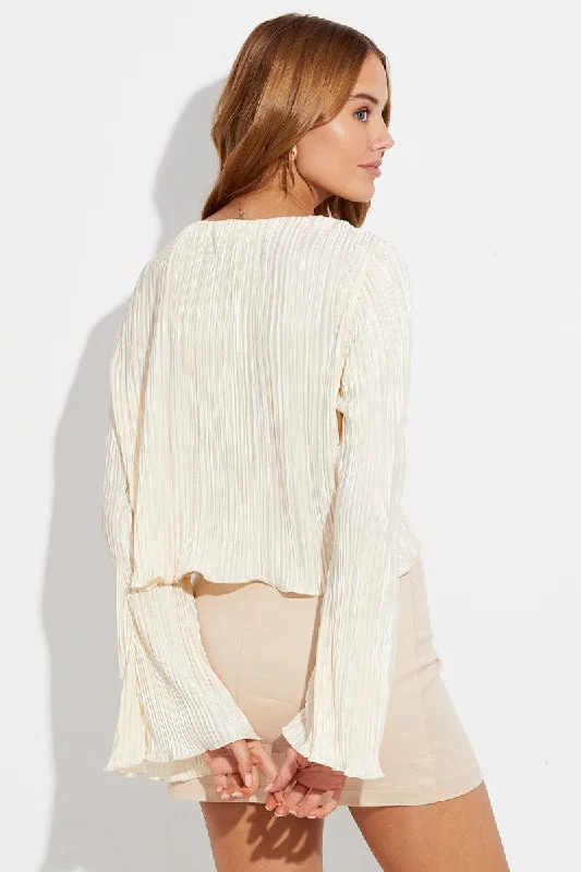 White Jacket Long Sleeve V Neck With Chain Details