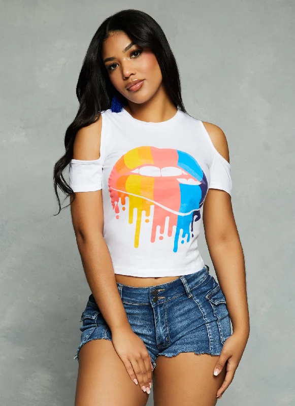 Rainbow Lip Graphic Cold Shoulder Tee