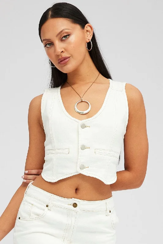 White Vest Button Front