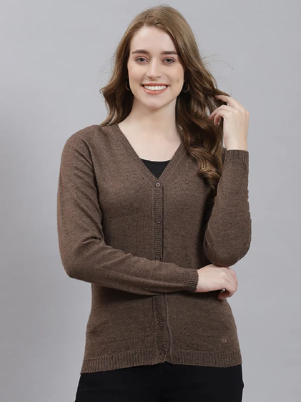 Women Brown Solid Cardigan