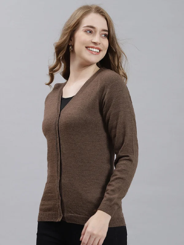 Women Brown Solid Cardigan