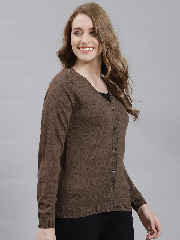 Women Brown Solid Cardigan