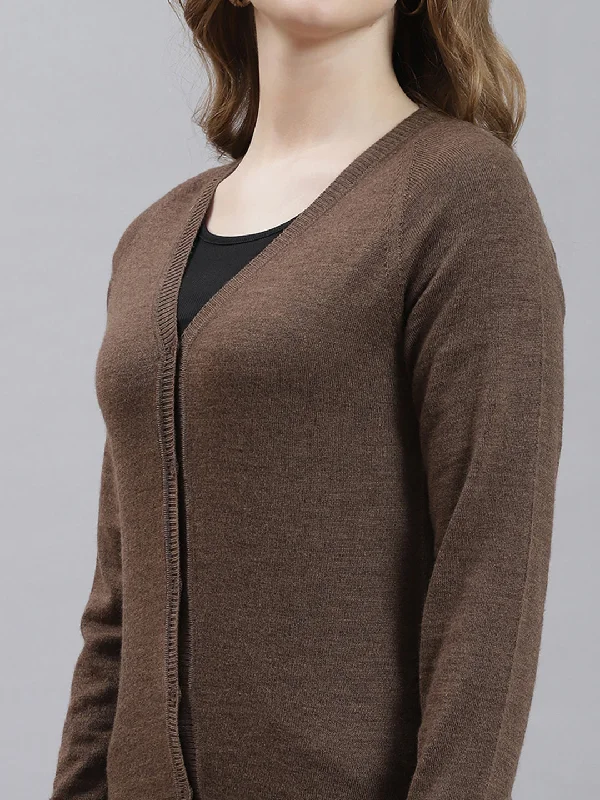 Women Brown Solid Cardigan