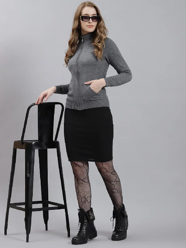 Women Grey Solid Cardigan