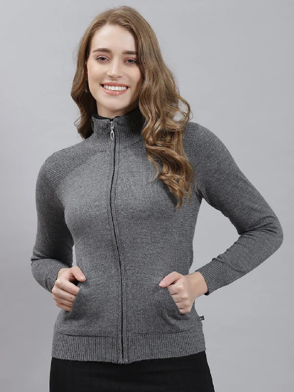 Women Grey Solid Cardigan