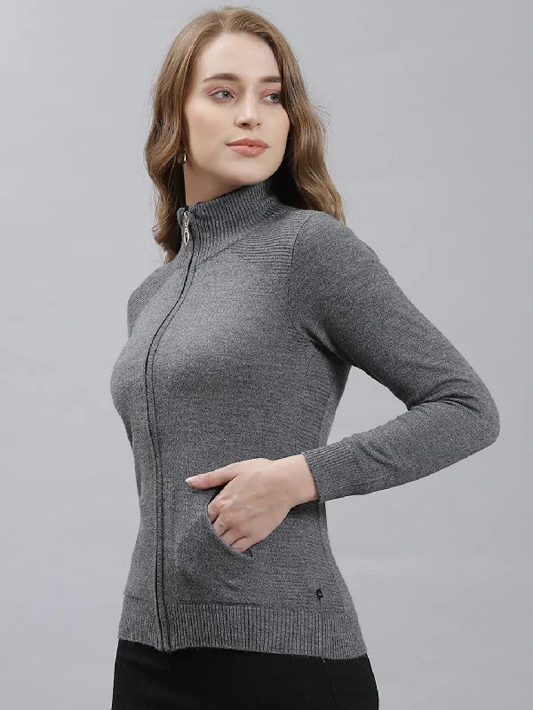 Women Grey Solid Cardigan