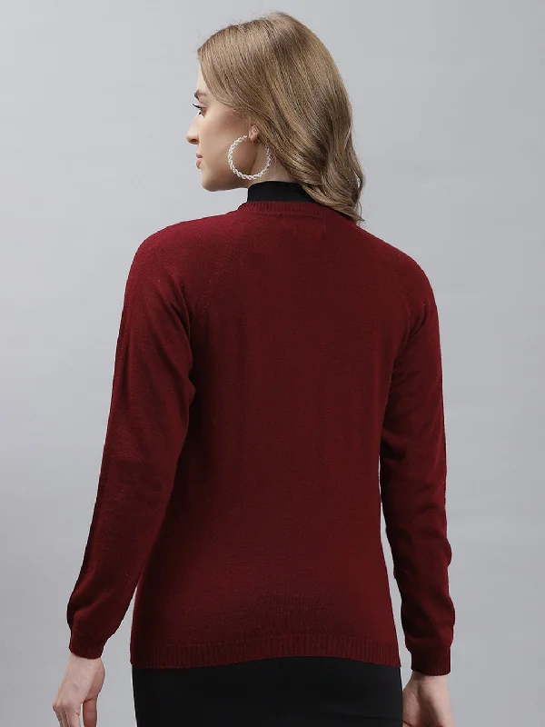 Women Maroon Solid Cardigan