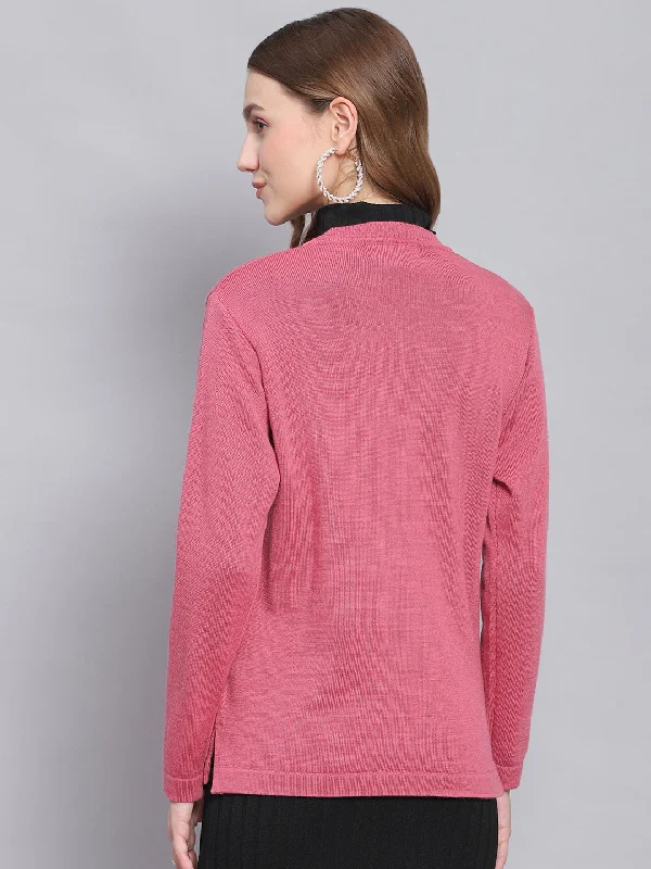 Women Pink Solid V Neck Full Sleeve Cardigans