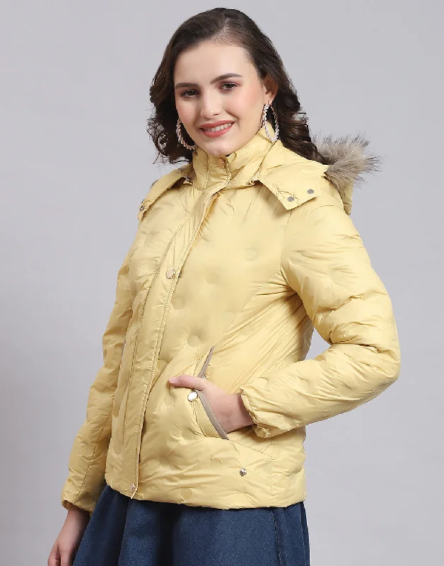 Women Yellow Solid Hooded Full Sleeve Jacket