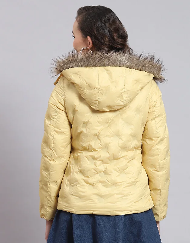 Women Yellow Solid Hooded Full Sleeve Jacket