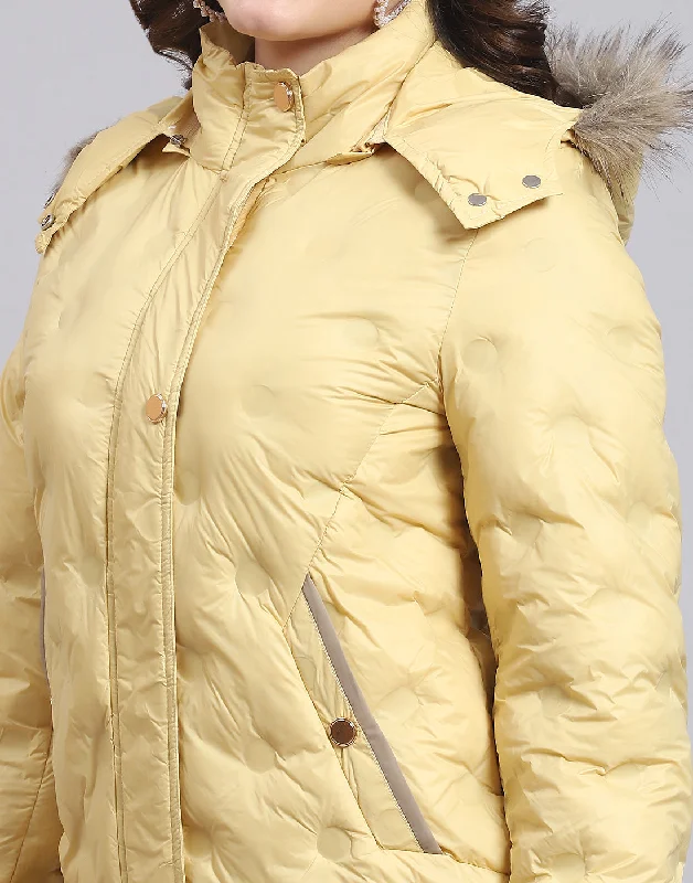 Women Yellow Solid Hooded Full Sleeve Jacket