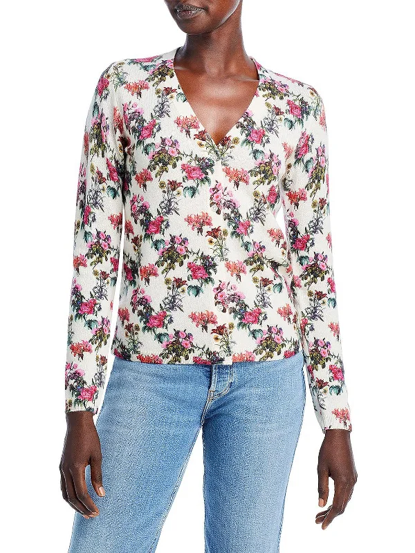 Womens Cashmere Floral Cardigan Sweater