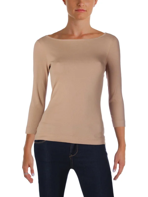 Womens Elbow Sleeves Boatneck Pullover Top