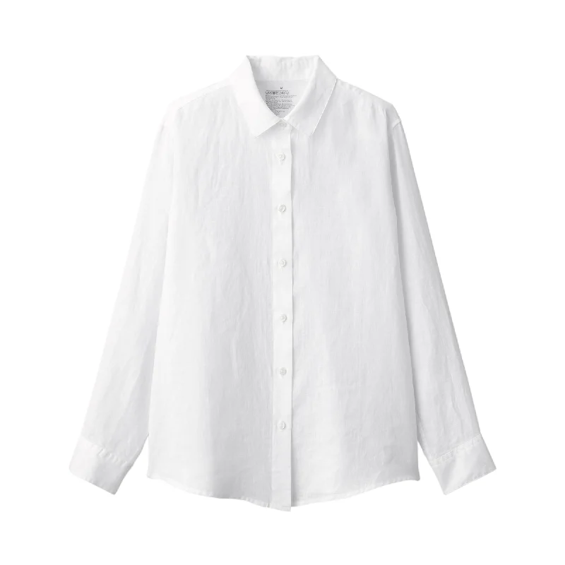 Women's Washed Linen Regular Collar Long Sleeve Shirt