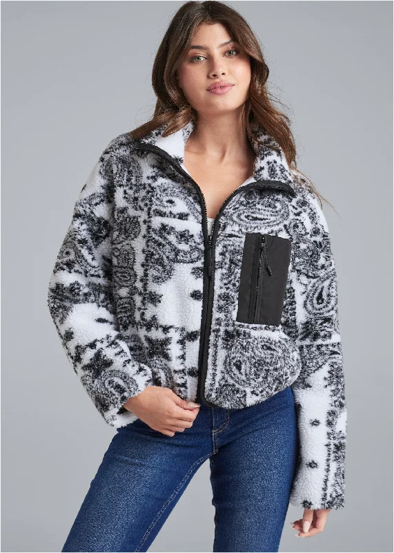 Paisley print puffer jacket - Black & White