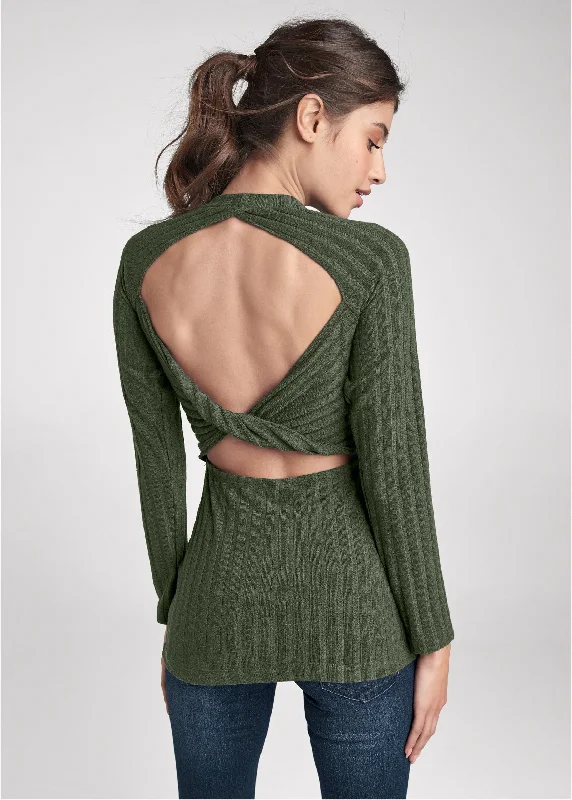 Ribbed twist back top - Olive