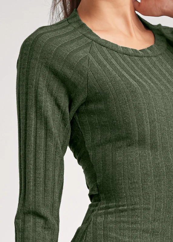 Ribbed twist back top - Olive