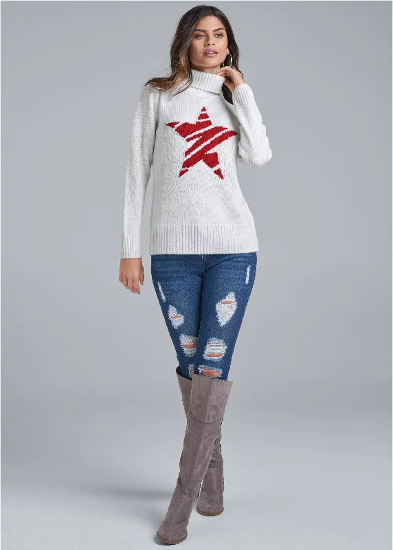 Star print sweater - White Multi