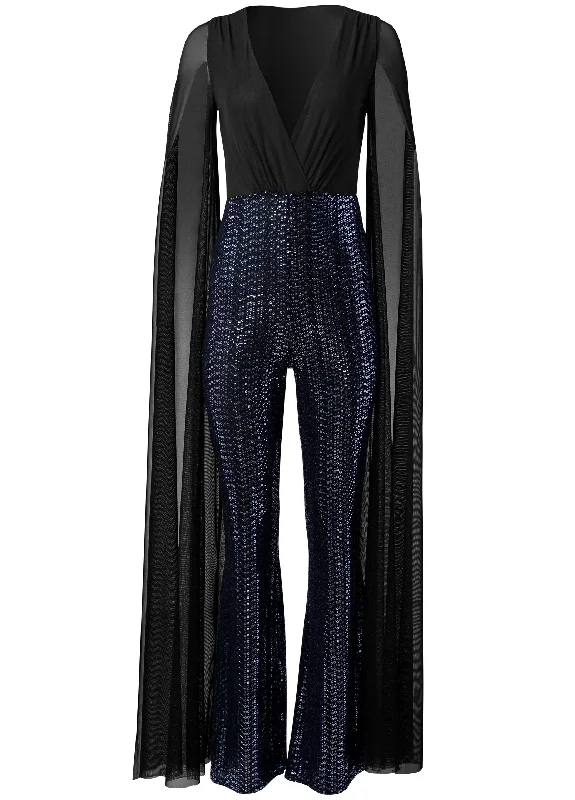 Cape sleeve sequin jumpsuit - Black