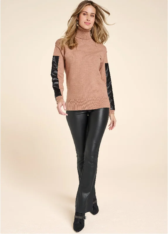 Two-tone turtleneck sweater - Tan Multi