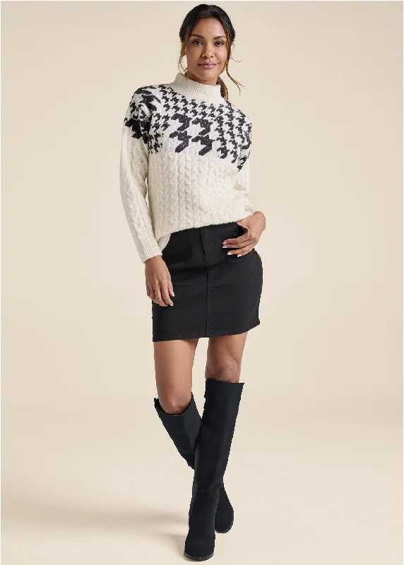 Mock neck printed sweater - Off White Multi