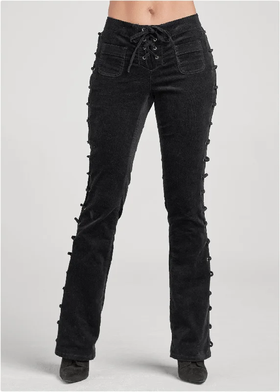 Lace-up corduroy pants - Black