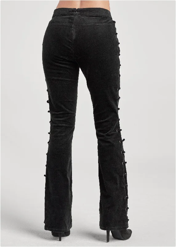 Lace-up corduroy pants - Black