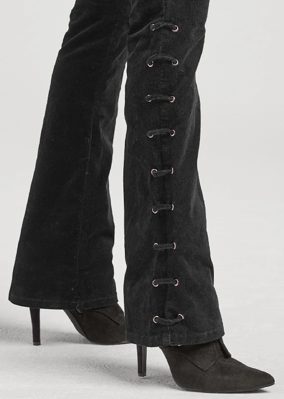 Lace-up corduroy pants - Black