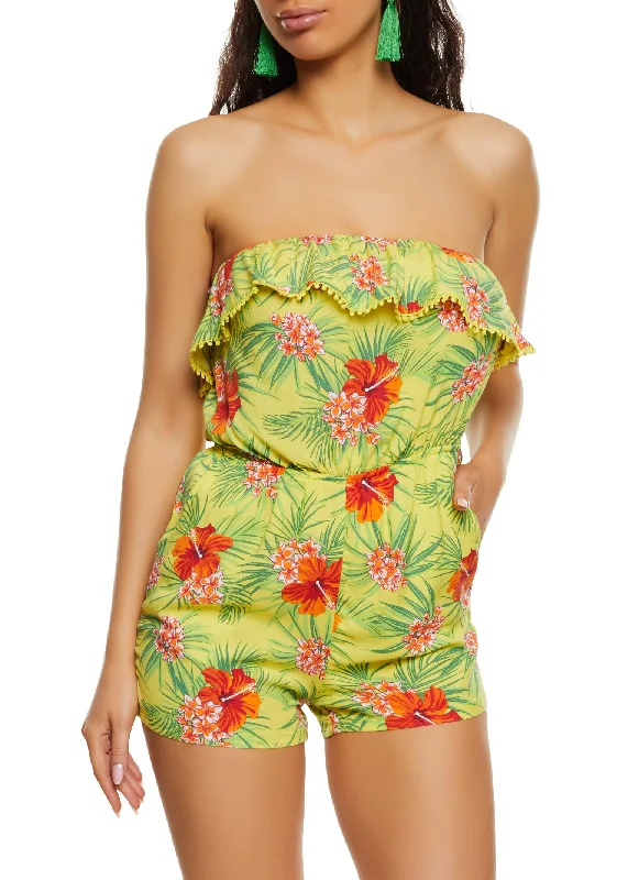 Floral Strapless Flounce Romper