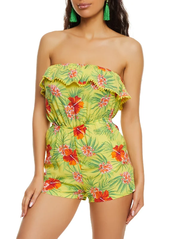 Floral Strapless Flounce Romper