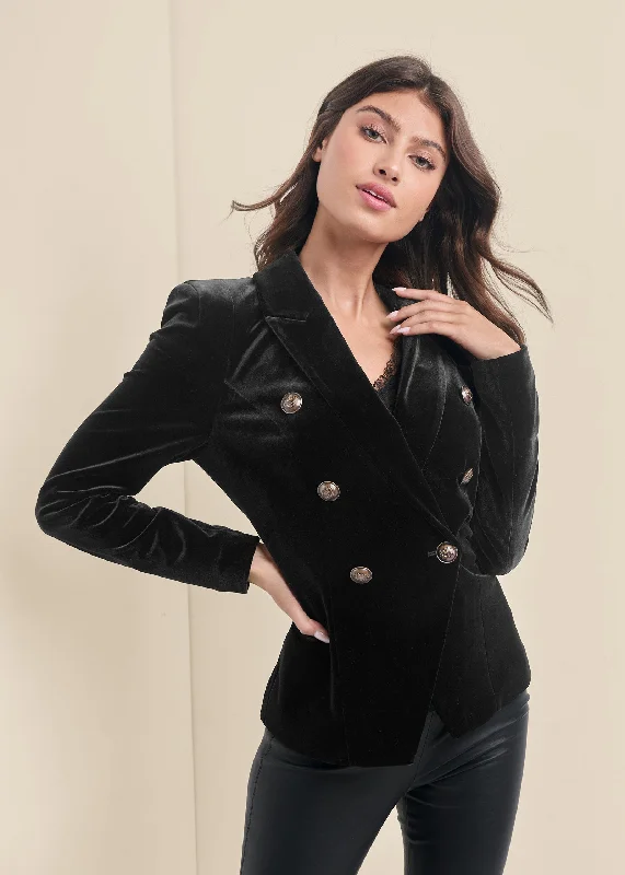 Double breasted velvet blazer - Black