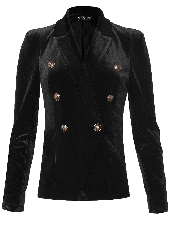 Double breasted velvet blazer - Black