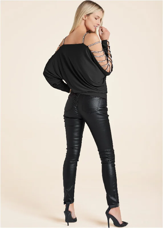 Rhinestone sleeve top - Black