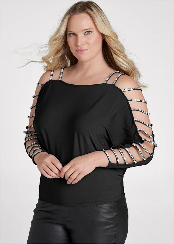 Rhinestone sleeve top - Black