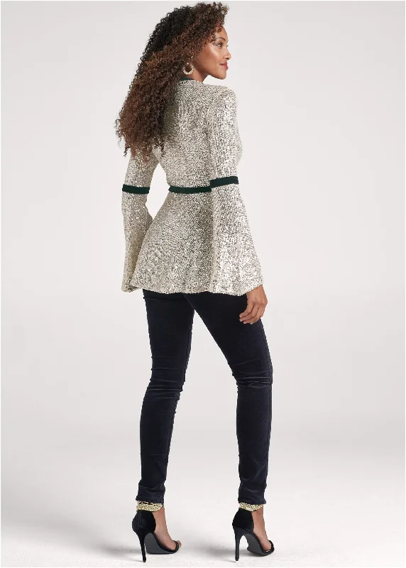 Sequin bell sleeve top - Champagne