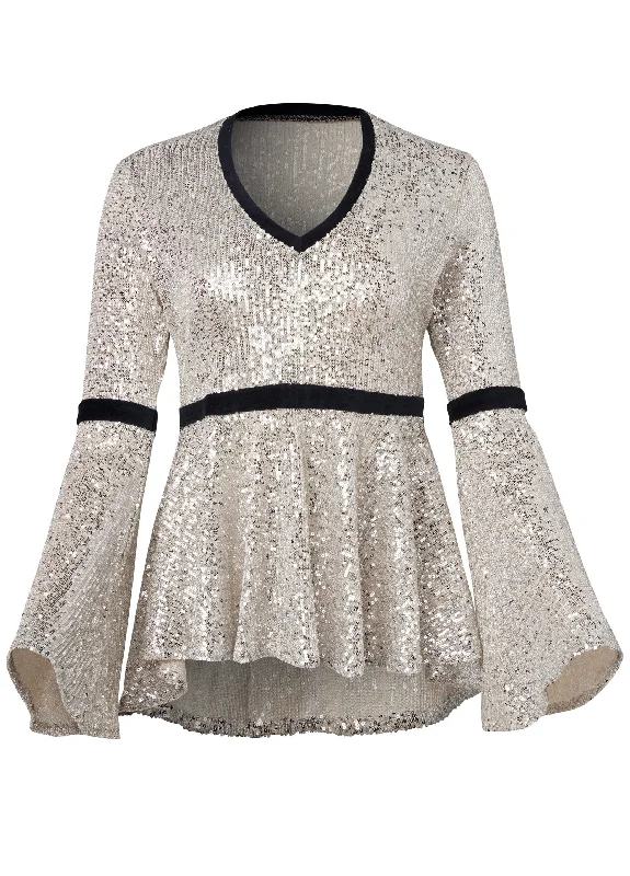 Sequin bell sleeve top - Champagne