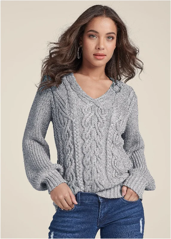 Lurex cable knit sweater - silver