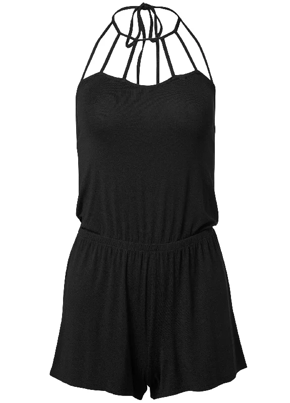 Strappy halter neck romper - Black