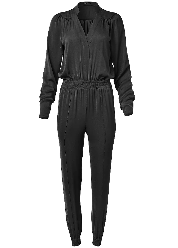 Smocked jogger jumpsuit - Black