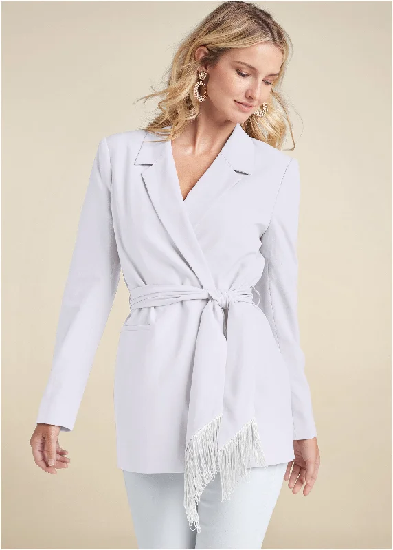 Oversized wrap belted blazer - White