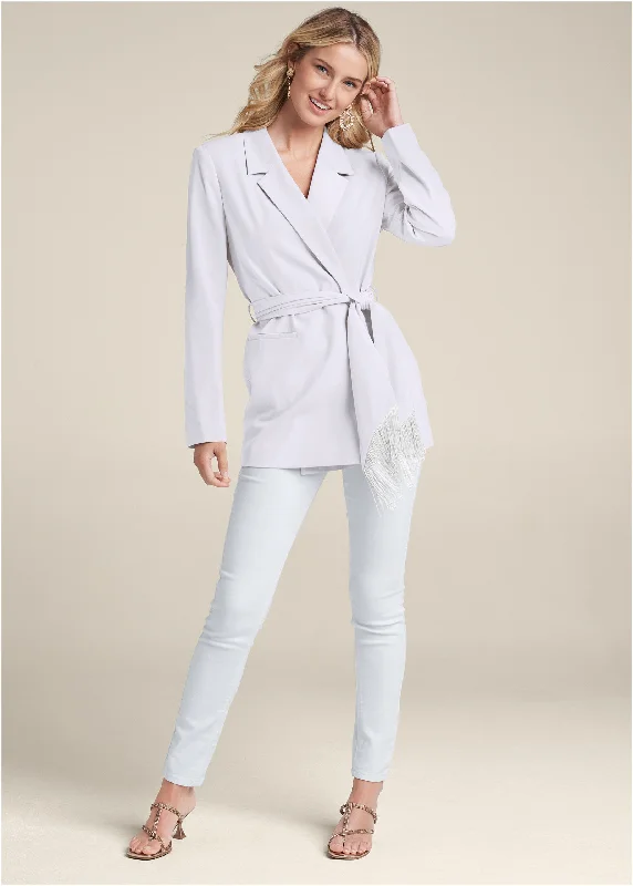 Oversized wrap belted blazer - White