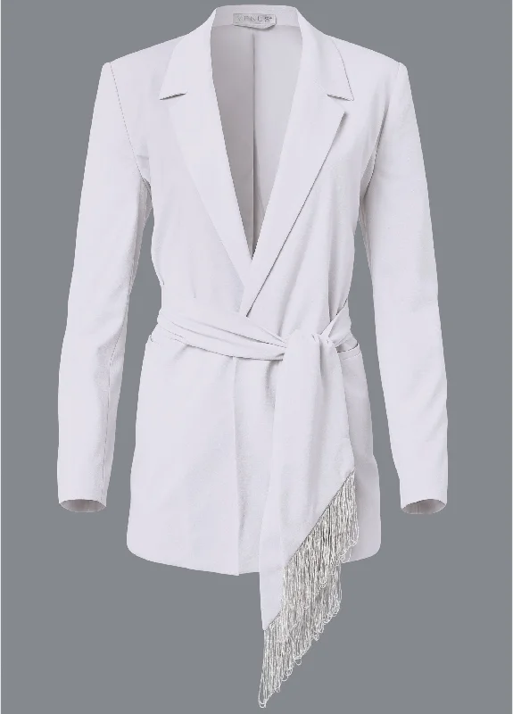 Oversized wrap belted blazer - White