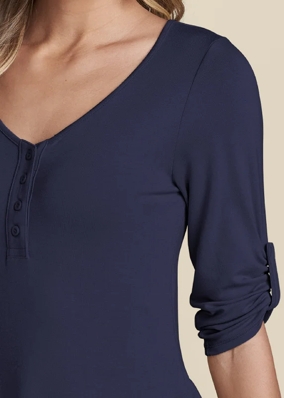 Henley high-low top - Navy